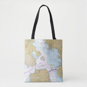 Tela Bolso de hombro con carta náutica de la bahía de S