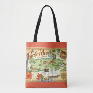 Tela Bolso de hombro con mapa de postal de Puerto Rico