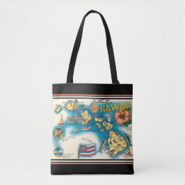 Tela Bolso de hombro con mapa negro elegante de Hawaii