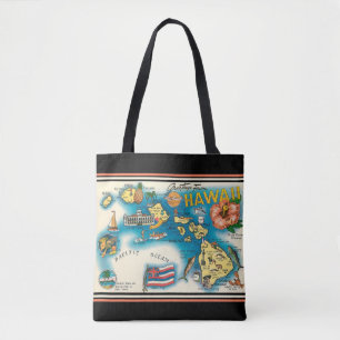 Tela Bolso de hombro con mapa negro elegante de Hawaii