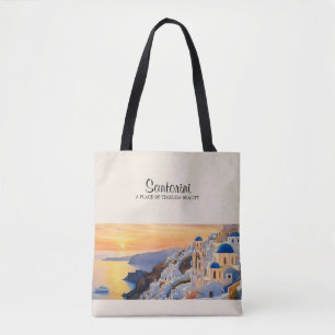 Tela Bolso de hombro de acuarela de Santorini