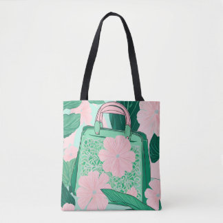 Tela Bolso de ilusión trompe l'oeil floral rosa y verde