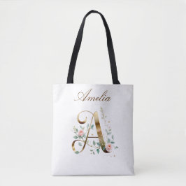 Tela Bolso de impresión floral dorada elegante con letr