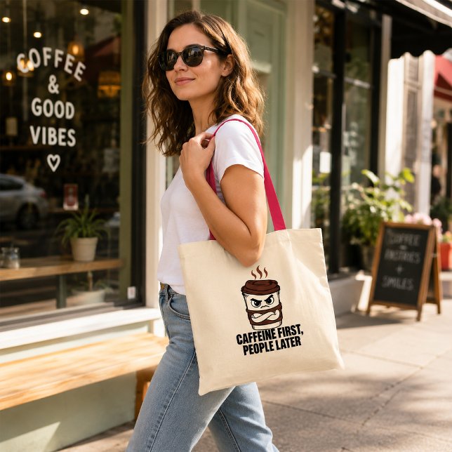 Tela Bolso de introvertido con 'Café primero, gente des (Subido por el creador)