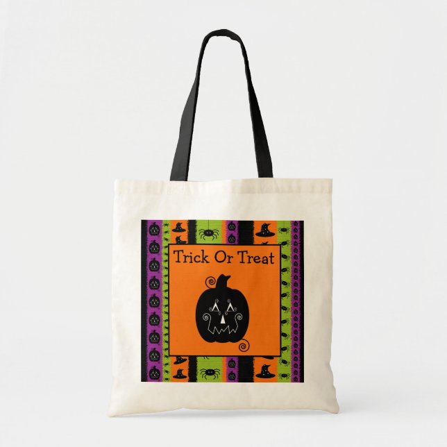Tela Bolso de Jack O'Lantern de las rayas de Halloween (Frente)