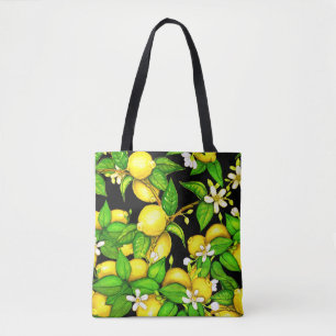 Tela Bolso de la impresión del limón en negro