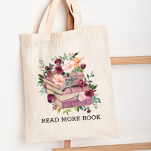 Bolso de lectura floral de libro y rosa con cita
