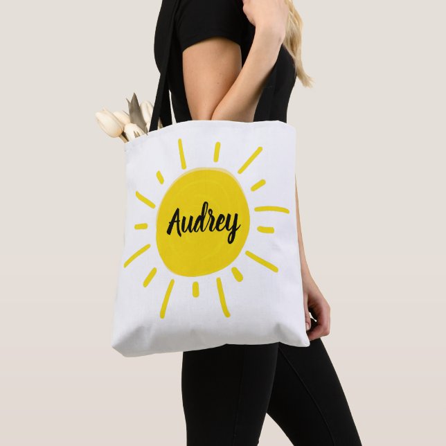 Tela Bolso de libro de sol amarillo caprichoso pintado  (Detalle)