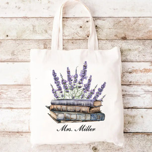 Tela Bolso de libro floral de lavanda personalizado par