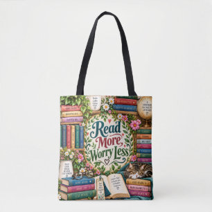 Tela Bolso de libro Leer Más Preocuparse Menos