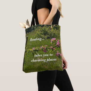 Tela Bolso de libros del lector, hermoso paisaje campes