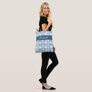 Tela Bolso de lona azul con corazones blancos