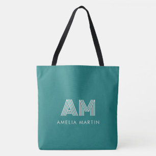 Tela Bolso de lona con monograma geométrico en teal ale