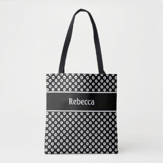 Tela Bolso de lunares en blanco y negro con franja de n