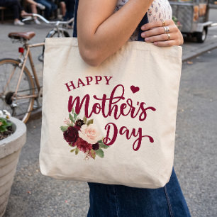 Tela Bolso de madre feliz floral rosa Burdeos