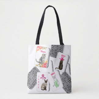 Tela Bolso de Mahjong con fichas de gato