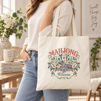 Tela Bolso de Mahjong Floral Personalizado con Nombre