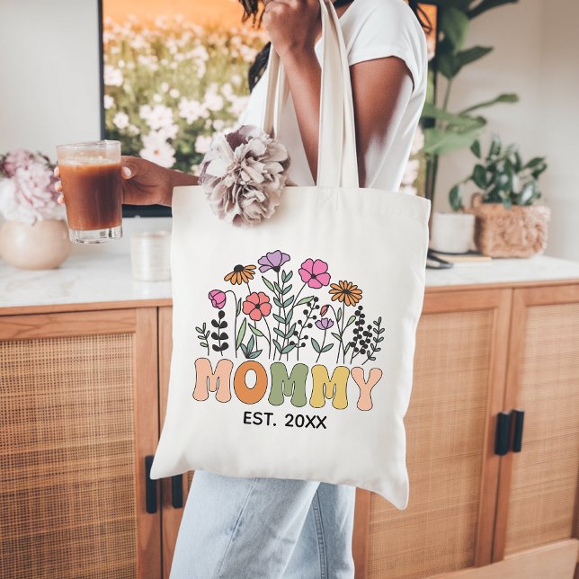 Tela Bolso de mamá de flores silvestres personalizado,  (wildflower tote bag, custom mom gift, floral tote for mom, personalized mama tote, mothers day gift)