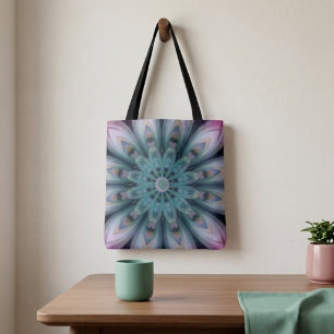 Tela Bolso de mandala de flores rosadas y verdes