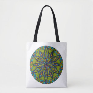 Tela Bolso de mandala estallido de estrellas verde bril