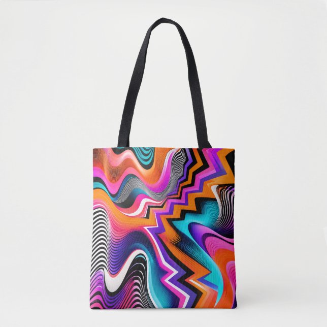 Tela Bolso de mano abstracto zigzag psicodélico (Anverso)