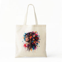 Bolso de mano artístico de mujer floral en acuarel