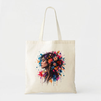 Tela Bolso de mano artístico de mujer floral en acuarel