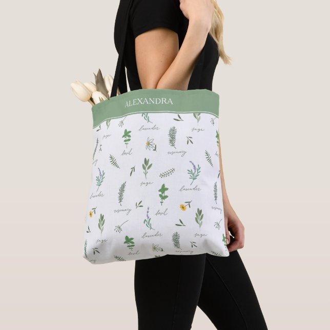 Tela Bolso de mano botánico moderno personalizado (Detalle)
