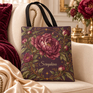 Tela Bolso de mano botánico personalizado de oro y peon