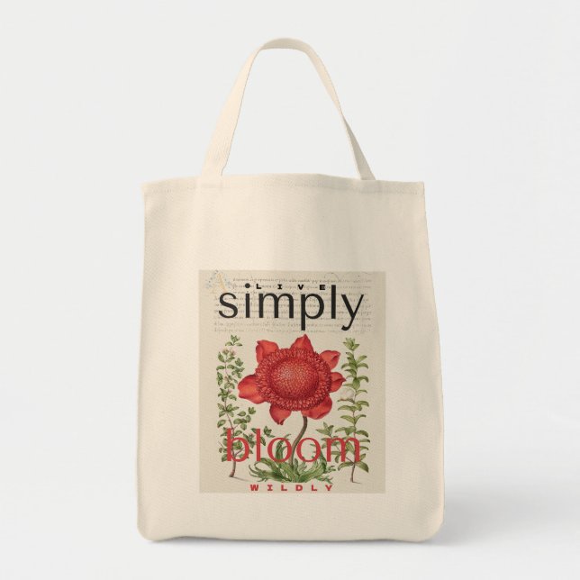 Tela Bolso de mano botánico Vive Simple Florece Salvaje (Frente)