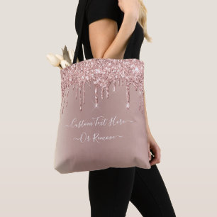 Tela Bolso de mano con brillo de oro rosa y texto perso