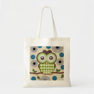 Tela Bolso de mano con búho verde y marrón adorable