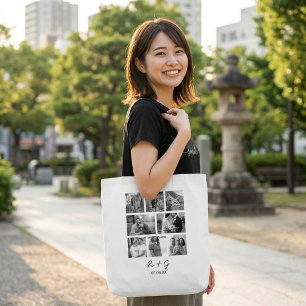Tela Bolso de mano con collage personalizado de 8 fotos