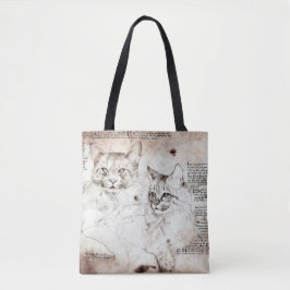 Tela Bolso de mano con el boceto del gato de Leonardo d