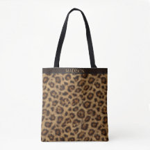 Bolso de mano con estampado de leopardo y nombre p