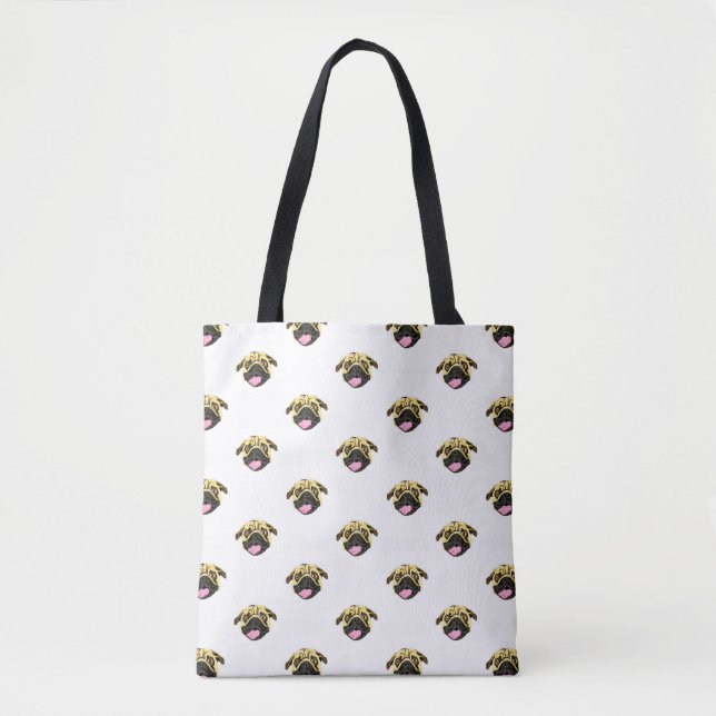 Tela Bolso de mano con estampado de Pug blanco (Anverso)