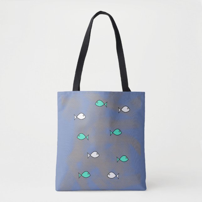 Tela Bolso de mano con estampado total de peces funky (Anverso)