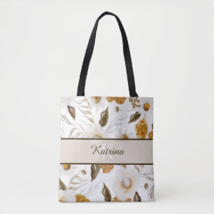 Tela Bolso de mano con flores de acuarela monogramadas