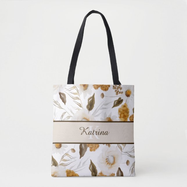 Tela Bolso de mano con flores de acuarela monogramadas (Anverso)