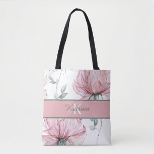 Tela Bolso de mano con flores de acuarela monogramadas