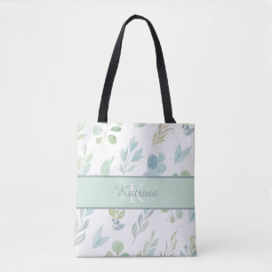 Tela Bolso de mano con flores de acuarela monogramadas
