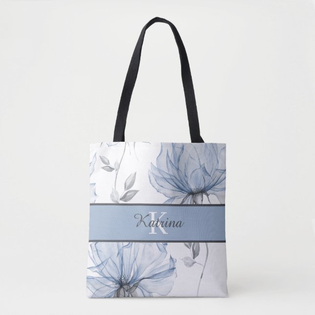 Tela Bolso de mano con flores de acuarela monogramado (Anverso)