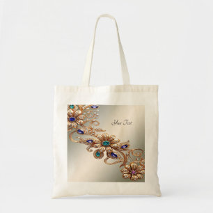 Tela Bolso de mano con flores de joyas de oro elegante