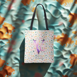 Tela Bolso de mano con inicial floral V con patrón past