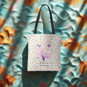 Tela Bolso de mano con inicial floral V con patrón past