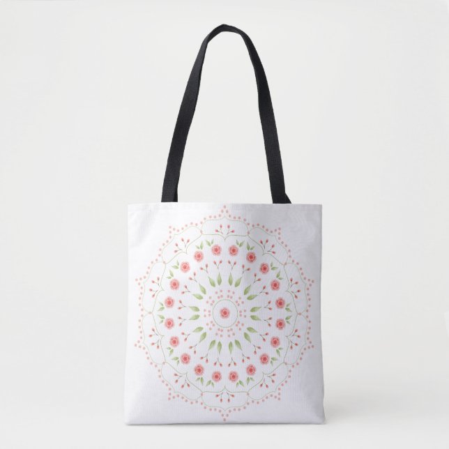 Tela Bolso de mano con mandala floral de melocotón (Anverso)