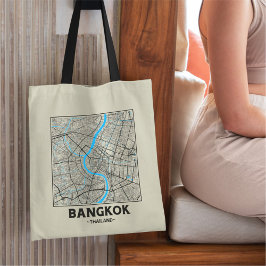 Tela Bolso de mano con mapa de la ciudad de Bangkok, Ta