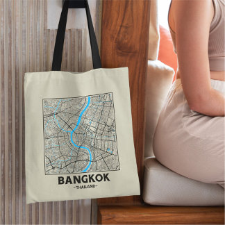 Tela Bolso de mano con mapa de la ciudad de Bangkok, Ta