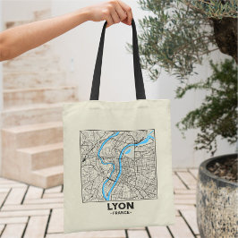Tela Bolso de mano con mapa de la ciudad de Lyon, Franc