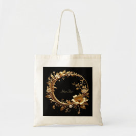Tela Bolso de mano con marco ornamentado de flores dora
